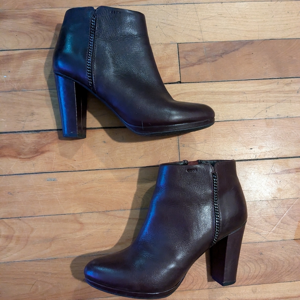 Geox Burgundy Leather Ankle Boots